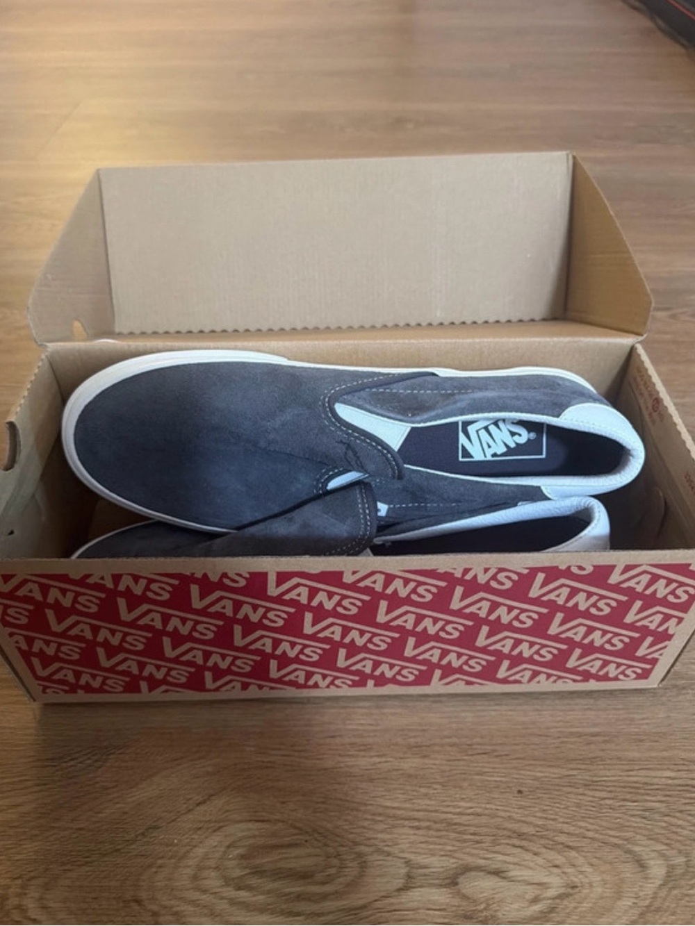 Vans Slip-On Suede Loafers in Gray with White Trim